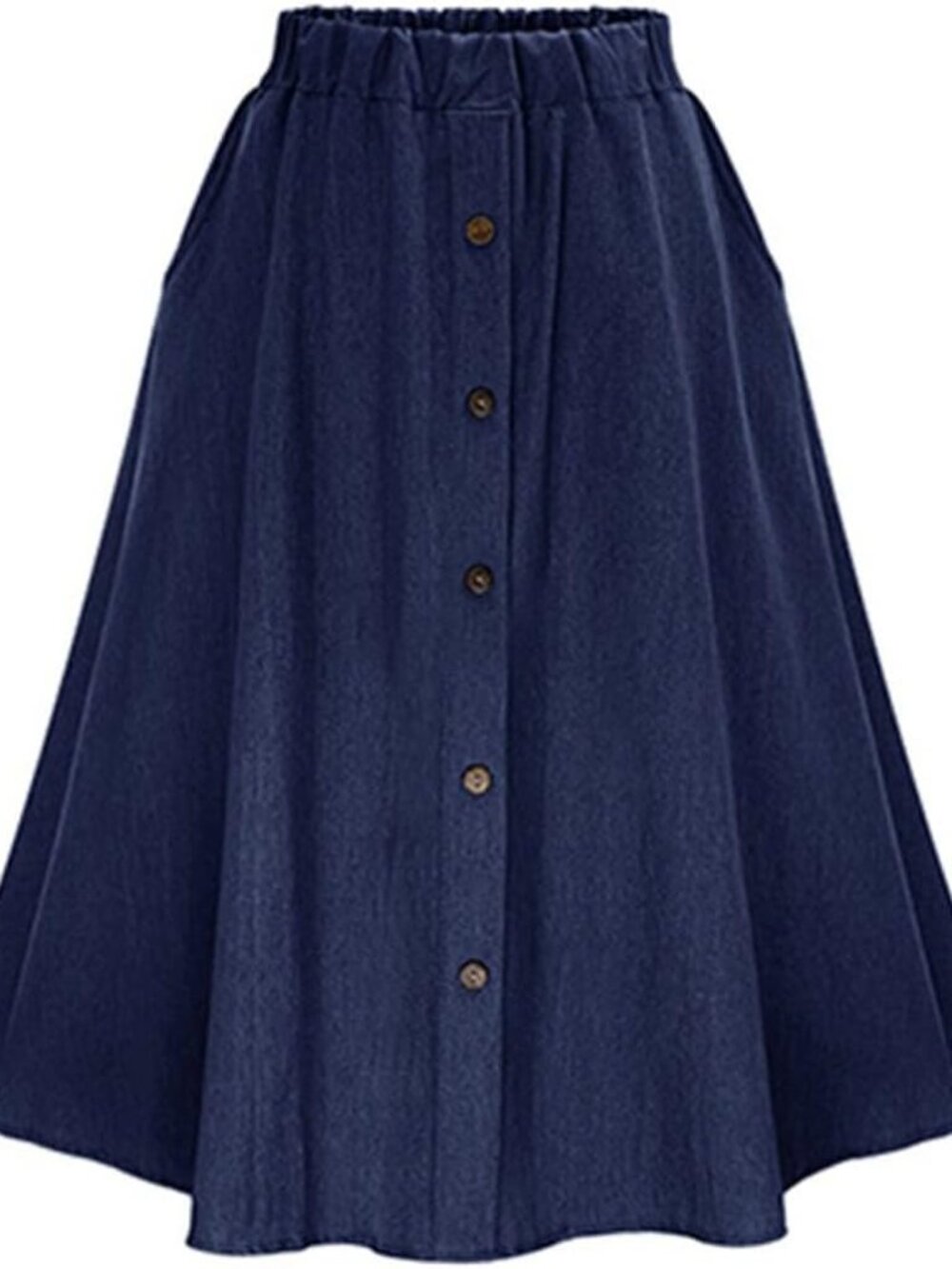 Womens Stretchy High Waist 5-Buttons Front A-Line Flowy Midi Skirts
